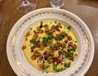 Photo Crème de maïs, coriandre, croûton et jambon serrano - CHEZ MICHEL