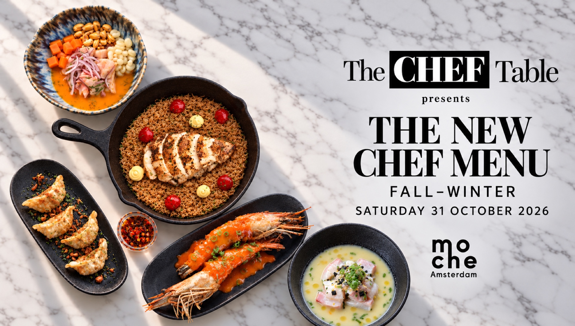 The Chef Table presents the New Autumn–Winter Chef Menu at Moche Amsterdam, Saturday 31 October 2026. Book now