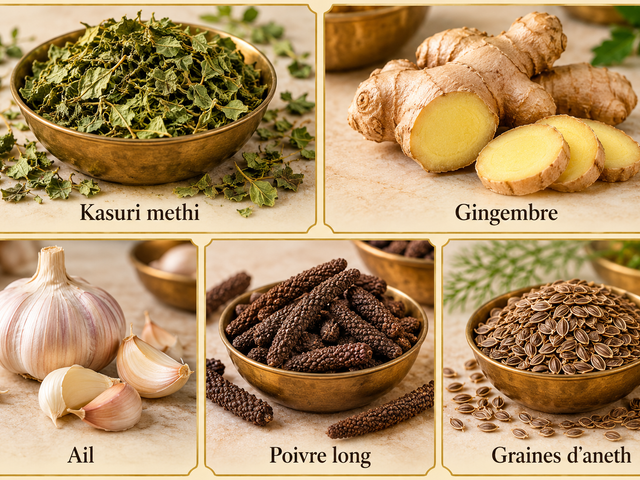 TAJ MAHAL LA ROCHE Kasuri methi, gingembre, ail, poivre long et graines d’aneth